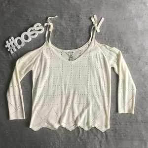 Knitted Ivory Cold Shoulder Top